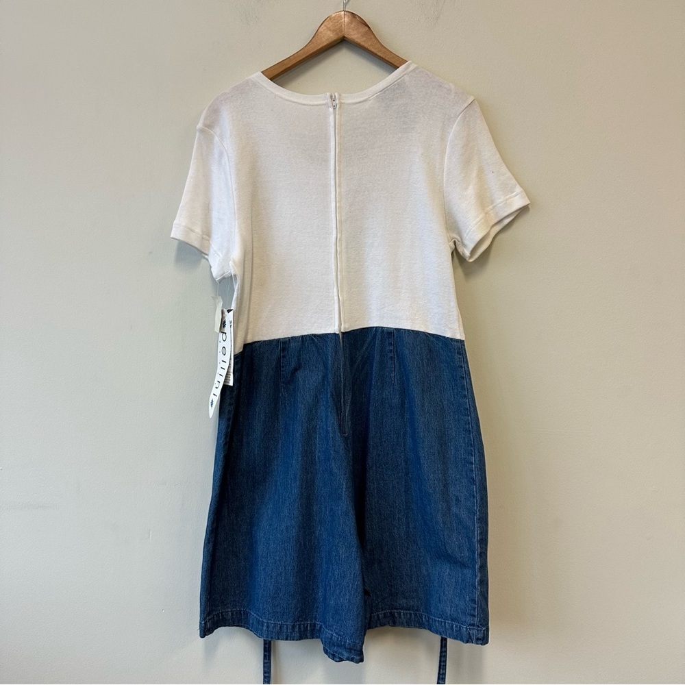 Quirky Vintage Denim Romper with White Top and Tie Back Vest - Picture 6 of 11
